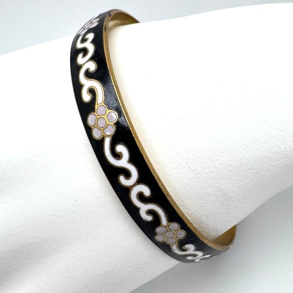 Cloisonne Enamel Brass Blue Red Green Black Vtg Set of 3 Bangle Bracelet  7.5 - Picture 10 of 16